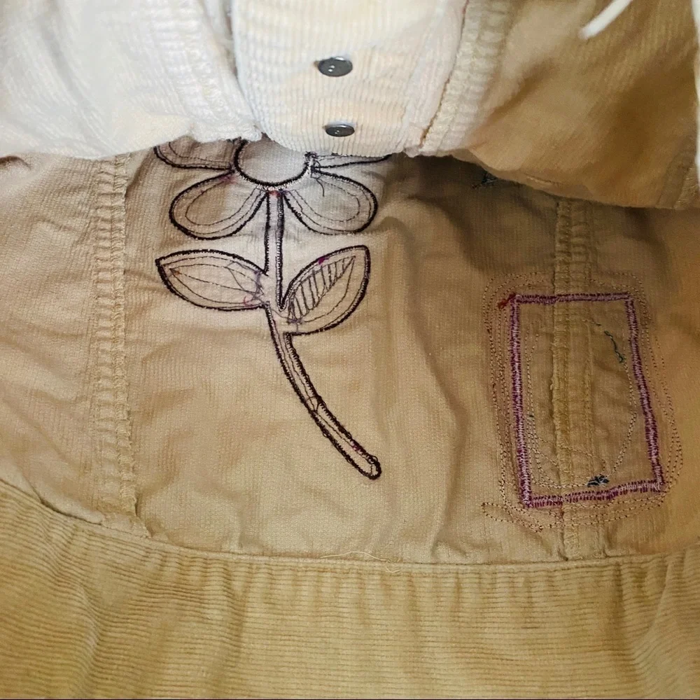 The Children's Place Beige Corduroy Jacket Love Hippie Embroidered Sz M